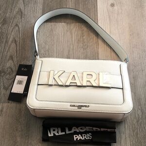 Karl Lagerfeld White Leather Shoulder Bag KARL Accent & Gunmetal Hardware NWT